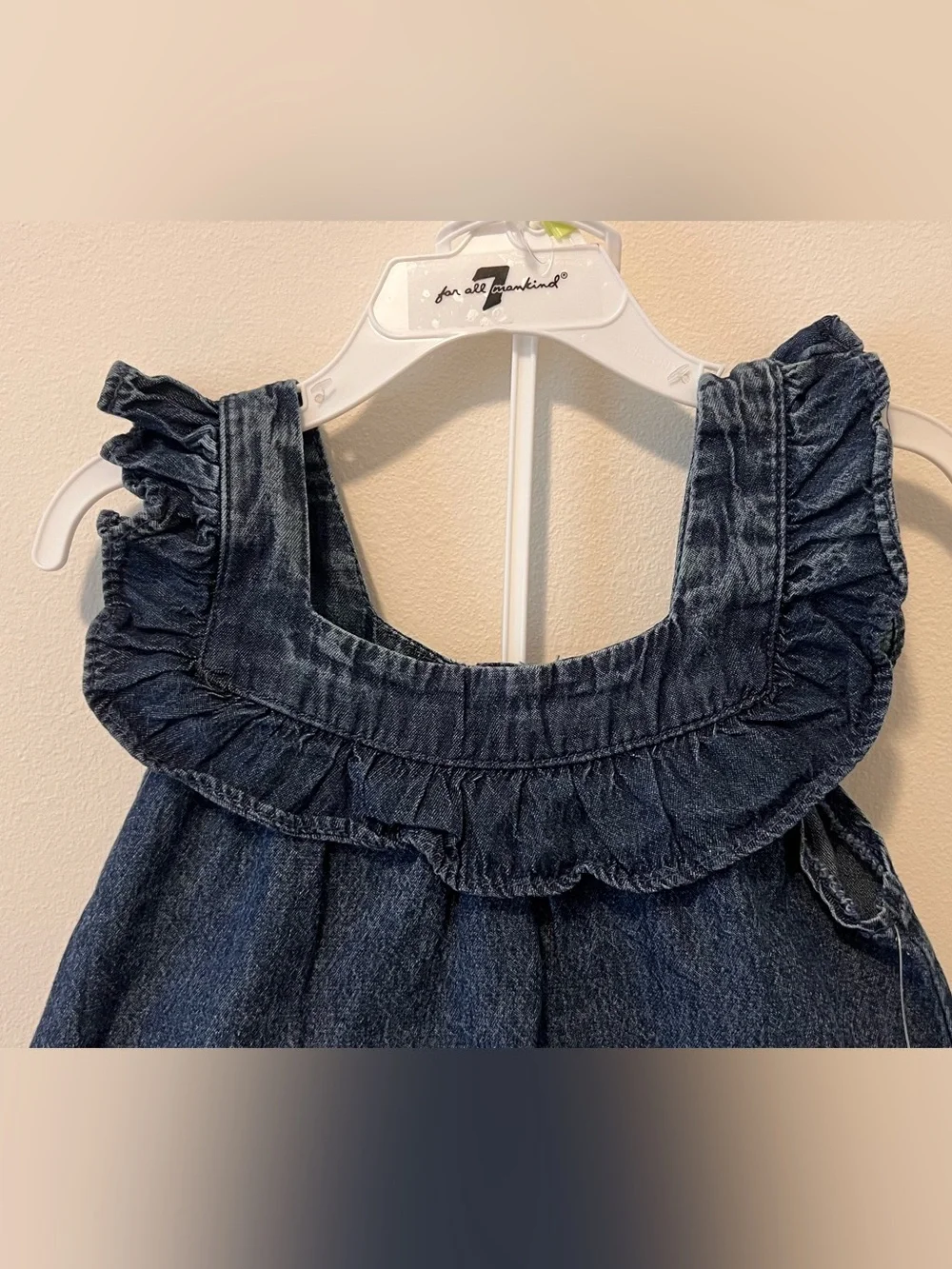 7 For All Mankind Dark Blue Denim Baby Dress with Cream Shorts Size 4 NWT